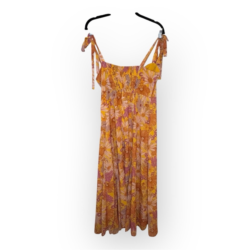 Hello Molly Orange Floral Maxi Dress Tie Strap Boho Vacation Resort NWT Large - Picture 4 of 9